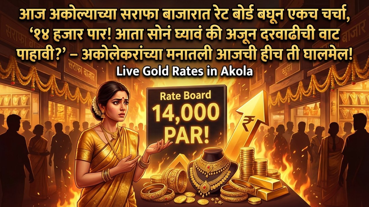 आज अकोल्याच्या सराफा बाजारात रेट बोर्ड बघून एकच चर्चा, '१४ हजार पार! आता सोनं घ्यावं की अजून दरवाढीची वाट पाहावी?' – अकोलेकरांच्या मनातली आजची हीच ती घालमेल!