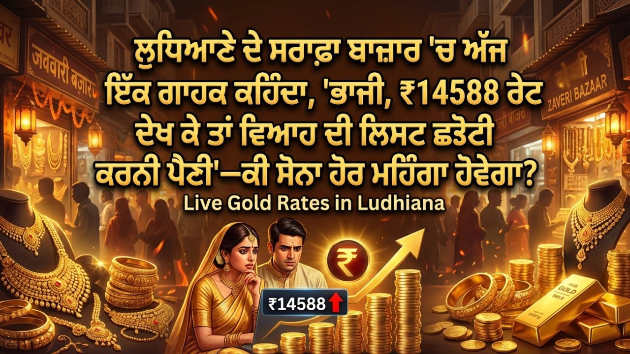 ਲੁਧਿਆਣੇ ਦੇ ਸਰਾਫ਼ਾ ਬਾਜ਼ਾਰ 'ਚ ਅੱਜ ਇੱਕ ਗਾਹਕ ਕਹਿੰਦਾ, 'ਭਾਜੀ, ₹14588 ਰੇਟ ਦੇਖ ਕੇ ਤਾਂ ਵਿਆਹ ਦੀ ਲਿਸਟ ਛੋਟੀ ਕਰਨੀ ਪੈਣੀ'—ਕੀ ਸੋਨਾ ਹੋਰ ਮਹਿੰਗਾ ਹੋਵੇਗਾ?