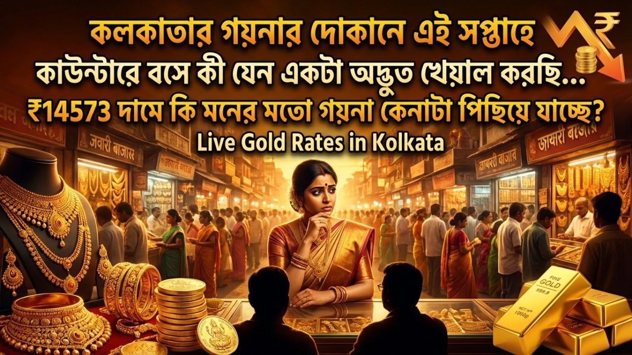 কলকাতার গয়নার দোকানে এই সপ্তাহে কাউন্টারে বসে কী যেন একটা অদ্ভুত খেয়াল করছি... ₹14573 দামে কি মনের মতো গয়না কেনাটা পিছিয়ে যাচ্ছে?