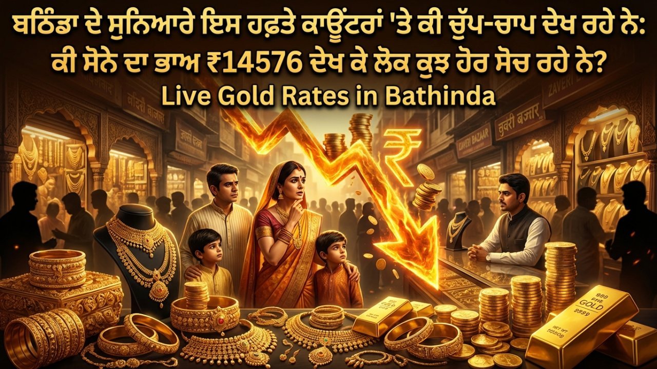 ਬਠਿੰਡਾ ਦੇ ਸੁਨਿਆਰੇ ਇਸ ਹਫਤੇ ਕਾਊਂਟਰਾਂ 'ਤੇ ਕੀ ਚੁੱਪ-ਚਾਪ ਦੇਖ ਰਹੇ ਨੇ: ਕੀ ਸੋਨੇ ਦਾ ਭਾਅ ₹14576 ਦੇਖ ਕੇ ਲੋਕ ਕੁਝ ਹੋਰ ਸੋਚ ਰਹੇ ਨੇ?