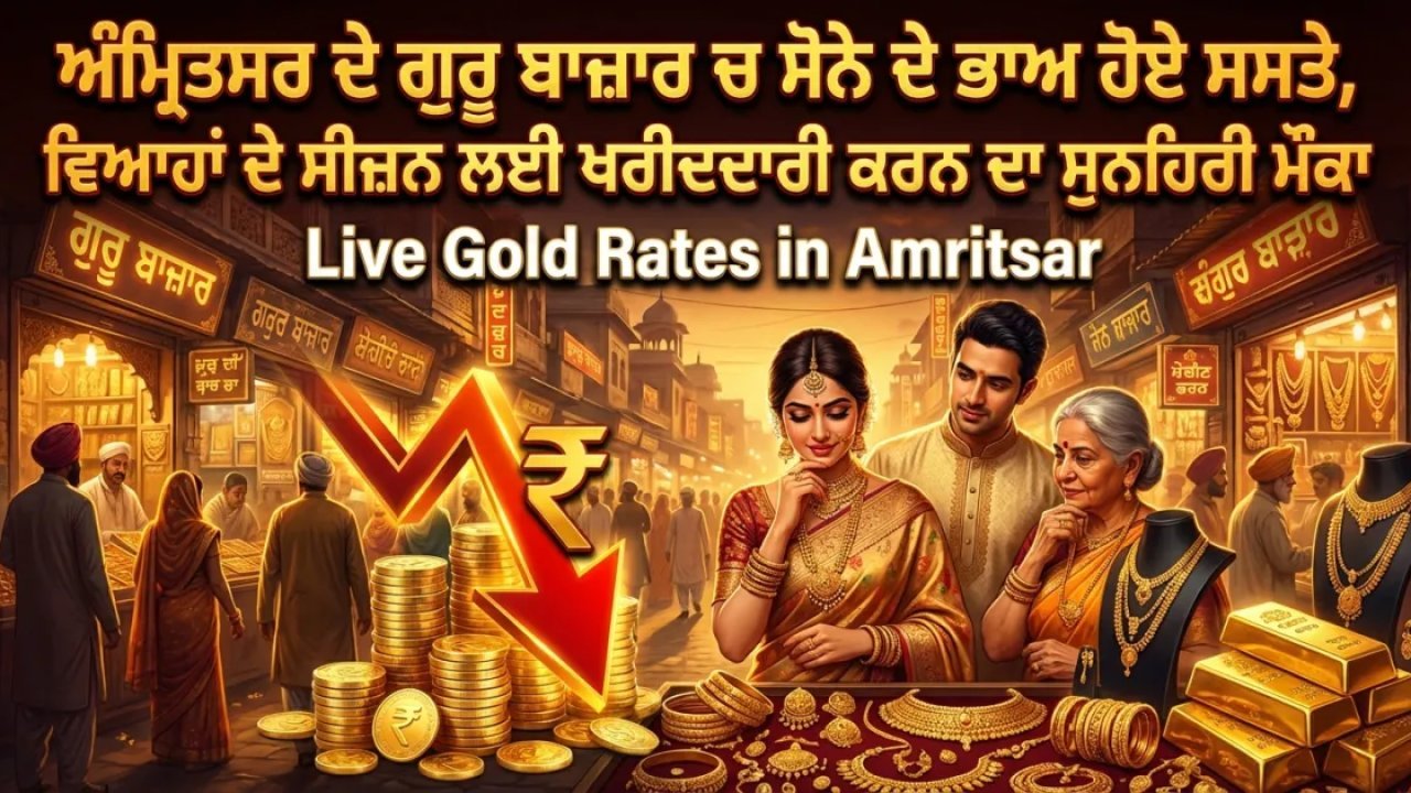 ਅੰਮ੍ਰਿਤਸਰ ਦੇ ਗੁਰੂ ਬਾਜ਼ਾਰ ਚ ਸੋਨੇ ਦੇ ਭਾਅ ਹੋਏ ਸਸਤੇ, ਵਿਆਹਾਂ ਦੇ ਸੀਜ਼ਨ ਲਈ ਖਰੀਦਦਾਰੀ ਕਰਨ ਦਾ ਸੁਨਹਿਰੀ ਮੌਕਾ