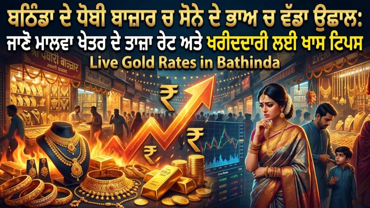 ਬਠਿੰਡਾ ਦੇ ਧੋਬੀ ਬਾਜ਼ਾਰ ਚ ਸੋਨੇ ਦੇ ਭਾਅ ਚ ਵੱਡਾ ਉਛਾਲ: ਜਾਣੋ ਮਾਲਵਾ ਖੇਤਰ ਦੇ ਤਾਜ਼ਾ ਰੇਟ ਅਤੇ ਖਰੀਦਦਾਰੀ ਲਈ ਖਾਸ ਟਿਪਸ