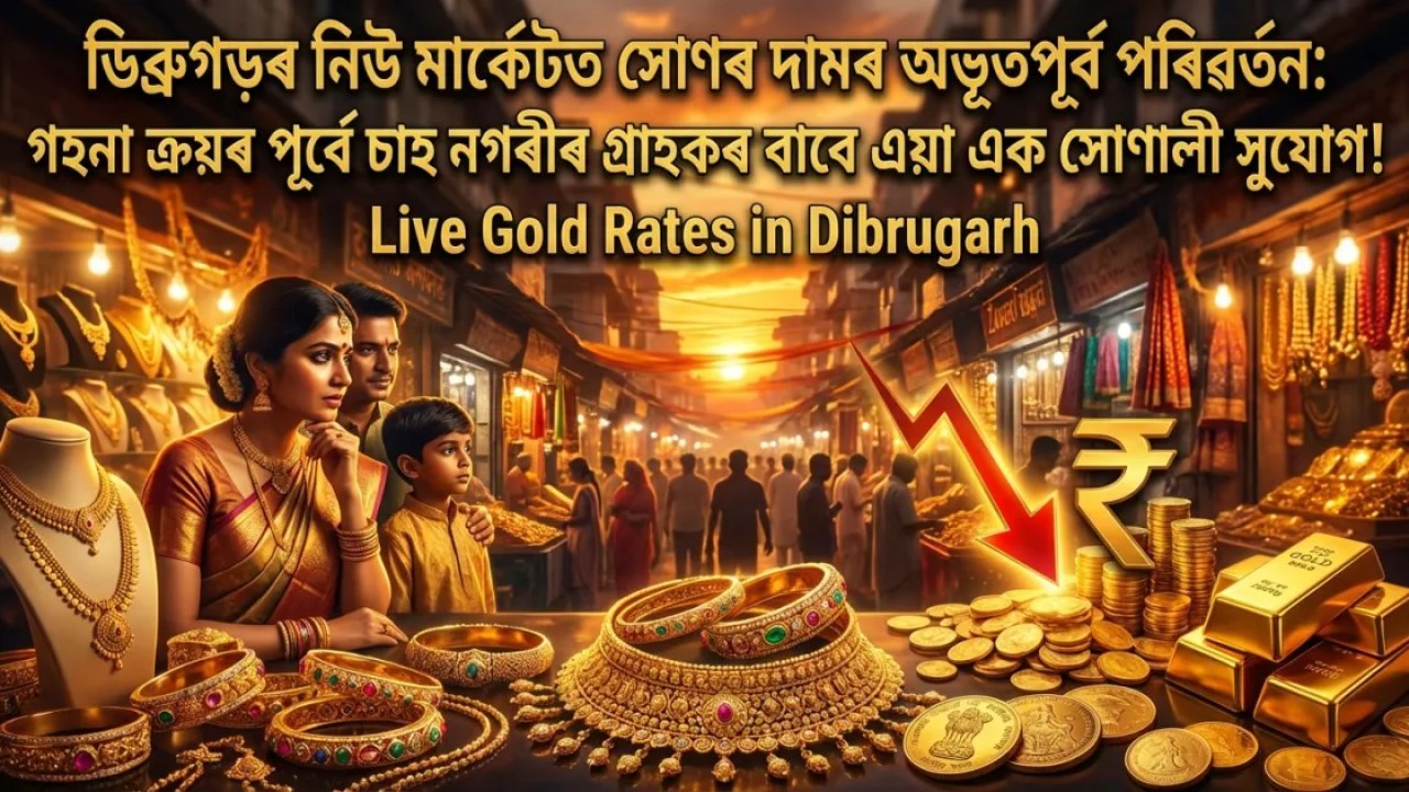ডিব্ৰুগড়ৰ নিউ মাৰ্কেটত সোণৰ দামৰ অভূতপূৰ্ব পৰিৱৰ্তন: গহনা ক্ৰয়ৰ পূৰ্বে চাহ নগৰীৰ গ্ৰাহকৰ বাবে এয়া এক সোণালী সুযোগ!