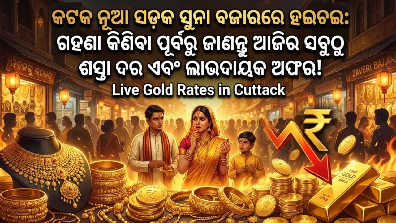 କଟକ ନୂଆ ସଡ଼କ ସୁନା ବଜାରରେ ହଇଚଇ: ଗହଣା କିଣିବା ପୂର୍ବରୁ ଜାଣନ୍ତୁ ଆଜିର ସବୁଠୁ ଶସ୍ତା ଦର ଏବଂ ଲାଭଦାୟକ ଅଫର!